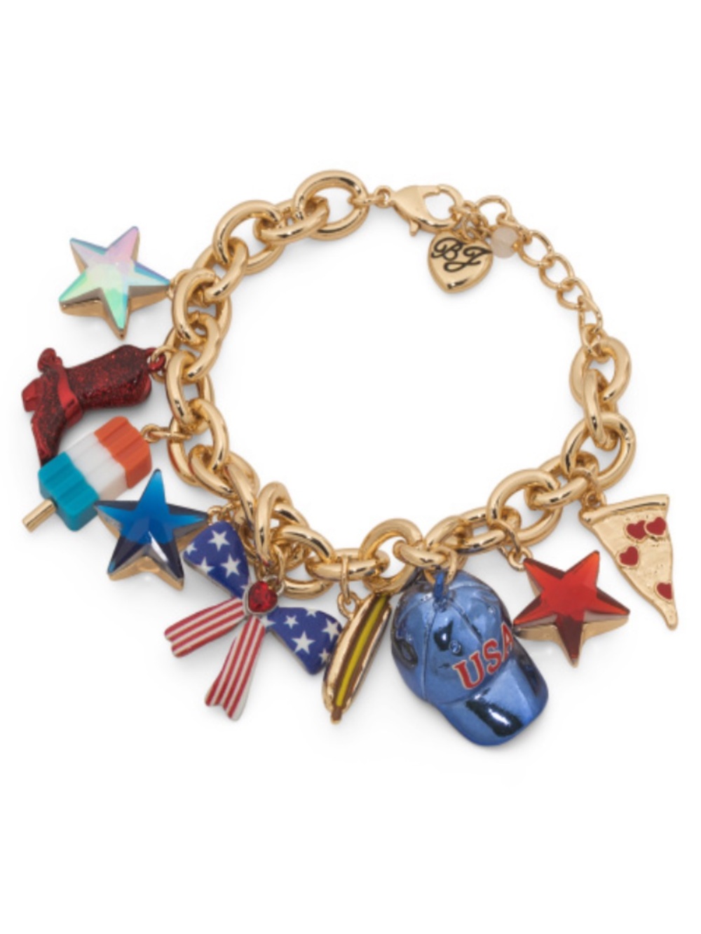 BETSEY JOHNSON Americana Patriotic Red White & Blue Charm Bracelet NEW NWT